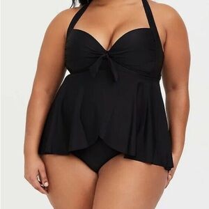 Torrid Black Vixen Swimsuit Tie Front One Piece Tankini Size 1R Wireless 14/16